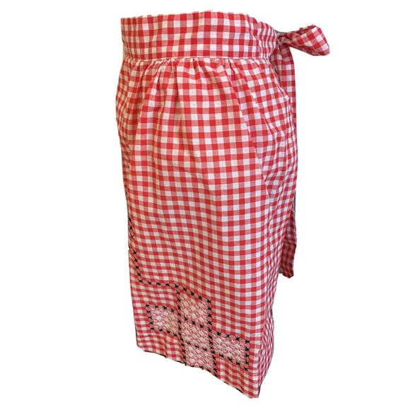 Vintage Red and White Gingham Checked 1/2 Apron Tie Waist Cross Stitch Adult - Picture 2 of 7